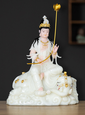 热销福佑佛具 汉白玉彩绘文殊普贤菩萨华严三圣佛像家居佛堂供奉
