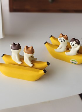 热销可爱日子 香蕉猫咪名片卡座摆件 迷你桌面树脂装饰暖心礼物