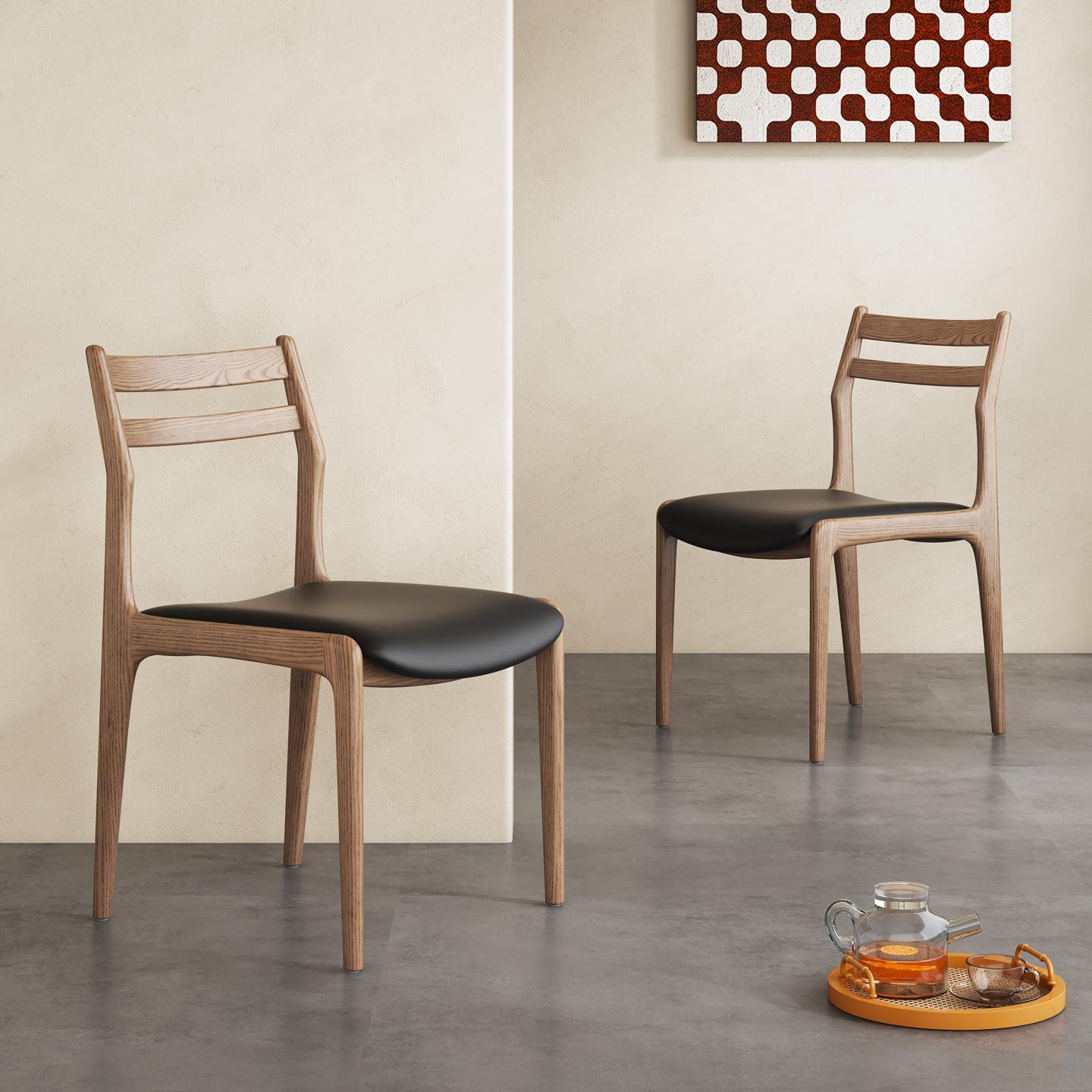 实木椅子白蜡木家用餐椅设计师款北欧整装书椅现代简约软包洽谈椅 - 图0