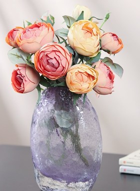 热销艺术琉璃紫色花瓶摆件现代简约客厅茶几电视柜玄关可水培花器