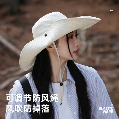 jeep吉普西部牛仔帽渔夫帽女夏季户外徒步登山遮阳帽大檐防晒帽子 - 图3