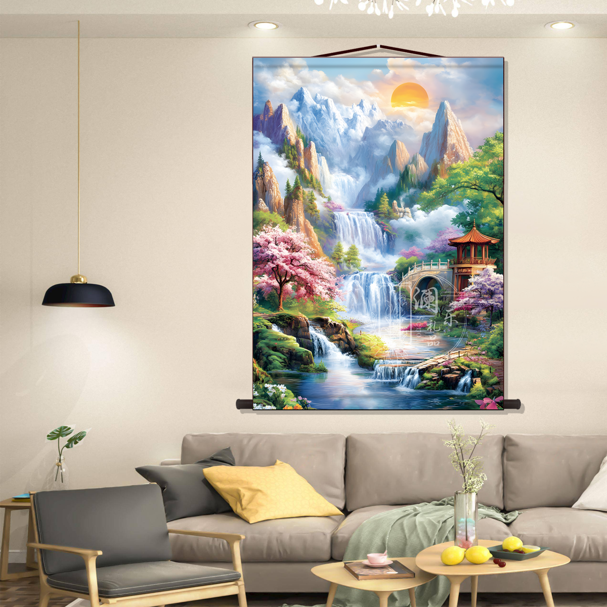 仙家堂口山水画堂单风景挂画东北暗堂无活物亭子沙发墙贴壁纸挂画,淘宝优惠券,粉丝福利购,淘宝优惠卷