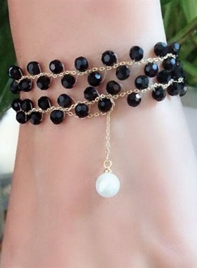 冷淡风黑色水晶颈链2024年新款韩国气质简约项链网红高级感锁骨链