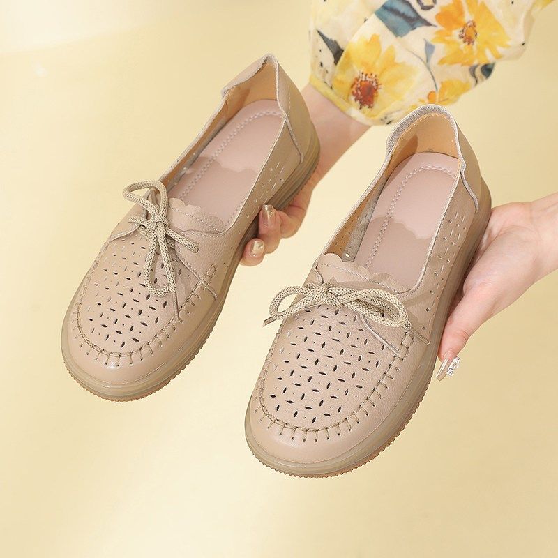 2025新款真皮洞洞鞋女夏季镂空中年妈妈鞋子软底休闲皮鞋平底凉鞋,淘宝优惠券,粉丝福利购,淘宝优惠卷
