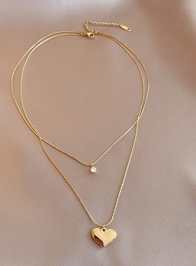 配t项链女潮酷辣妹亚比风项链双层锁骨链女爱心吊坠轻奢项链通勤