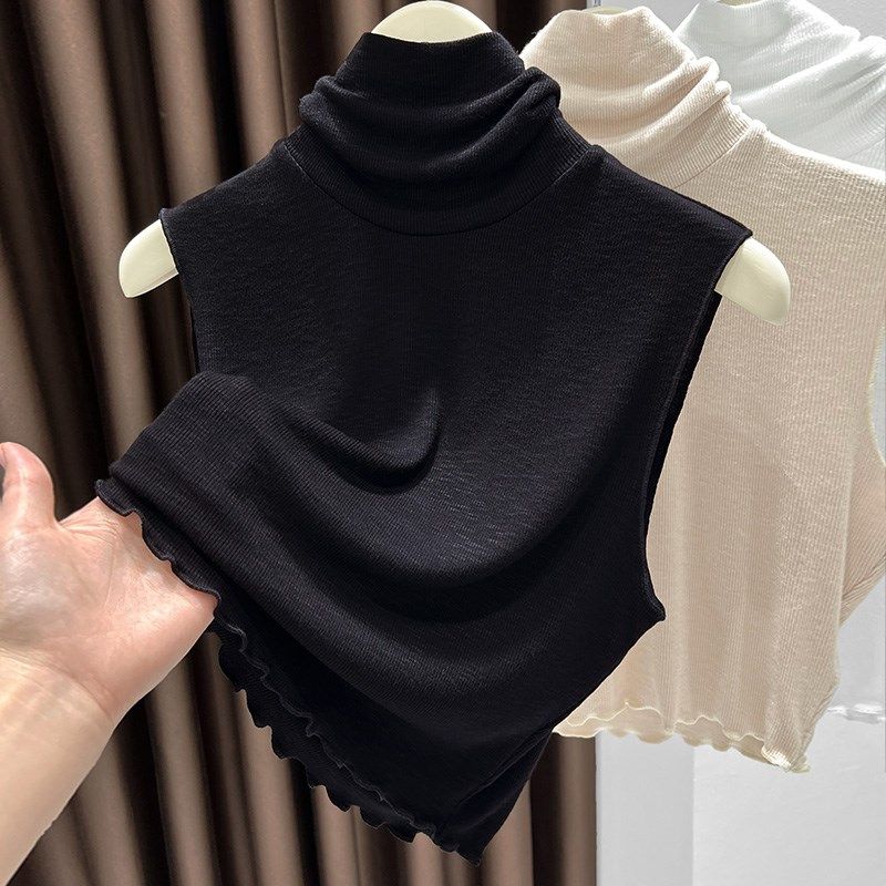 木耳边打底衫薄款保暖假领子百搭女高档卫衣高领毛衣背心黑色短款,淘宝优惠券,粉丝福利购,淘宝优惠卷