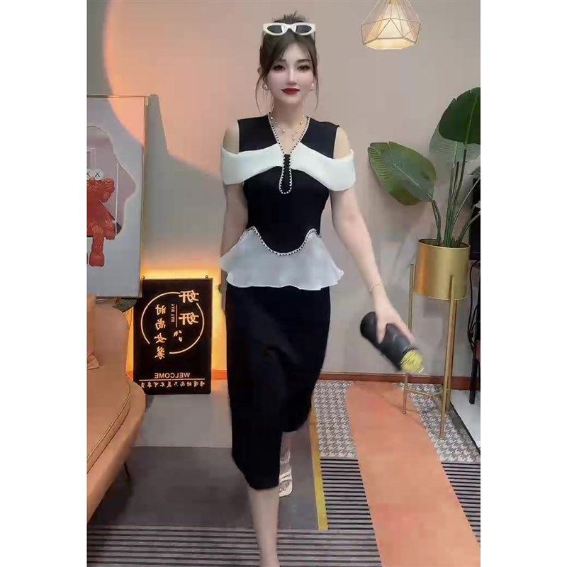 2025夏季新款时尚套装女欧货显瘦露肩高级感上衣百搭半身裙两件套,淘宝优惠券,粉丝福利购,淘宝优惠卷