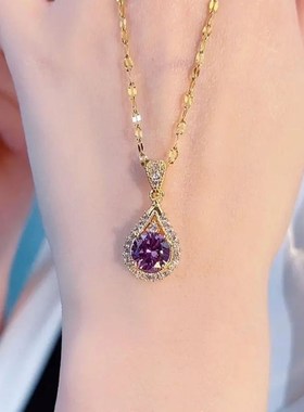 韩国网红镶嵌紫色锆石吊坠新款女轻奢高级冷淡风颈链锁骨链配饰