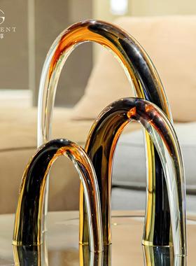 象牛角关造型现代客厅样间板入BJ241851户玄大气高档装饰艺抽术摆