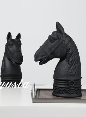 意式单树脂简黑白柜马头雕厅塑艺术摆件售楼部客电视家TPH居软装