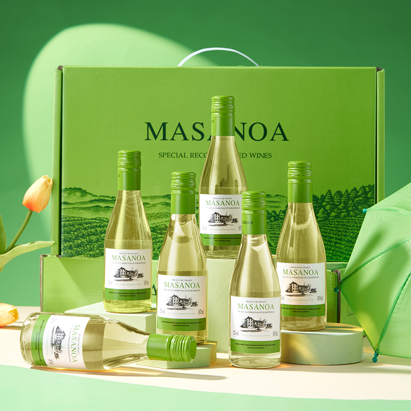 玛莎诺娅甄选白葡萄酒甜型12度晚安小酒6支187ml送礼手提礼盒装 - 图1