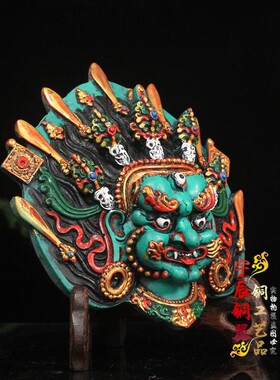 尼泊尔工艺纯手工彩绘六臂玛哈嘎拉护法面具家居装饰挂件密宗佛像