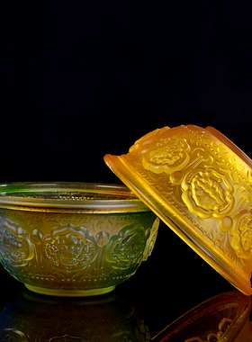 热销供佛琉璃八吉祥贡碗纯铜拉丝金饭碗铜铜八宝碗水晶八供碗供杯