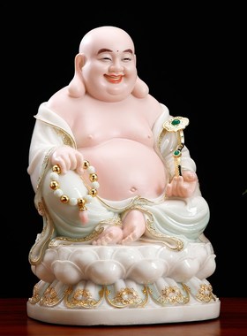 热销汉白玉笑佛摆件家用供奉客厅弥勒佛菩萨大肚笑佛像开心弥勒未