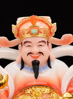 热销汉白玉彩绘元宝财神爷佛像家用聚宝财神 招 财神爷摆件店铺供