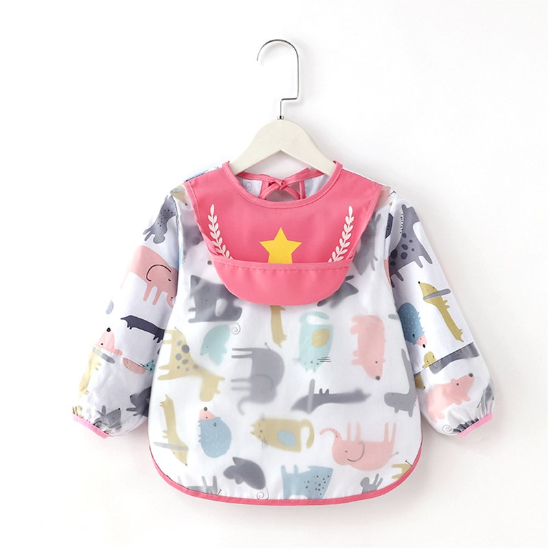 Coverall children's waterproof and anti-dirty pure n cotton rice pocket female baby eating bib spring and autumn long-sleeved male baby wear backwards