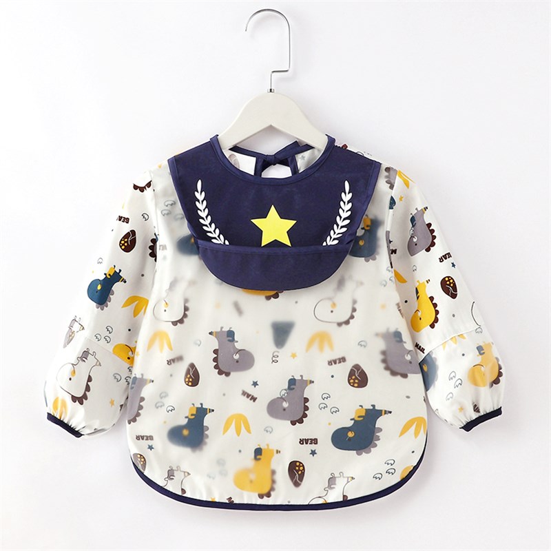 Coverall children's waterproof and anti-dirty pure n cotton rice pocket female baby eating bib spring and autumn long-sleeved male baby wear backwards