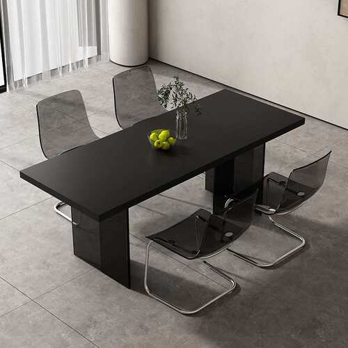 亚克力悬浮纯黑色岩板餐桌意式极简家用小户型长方形岛台餐桌椅 - 图0