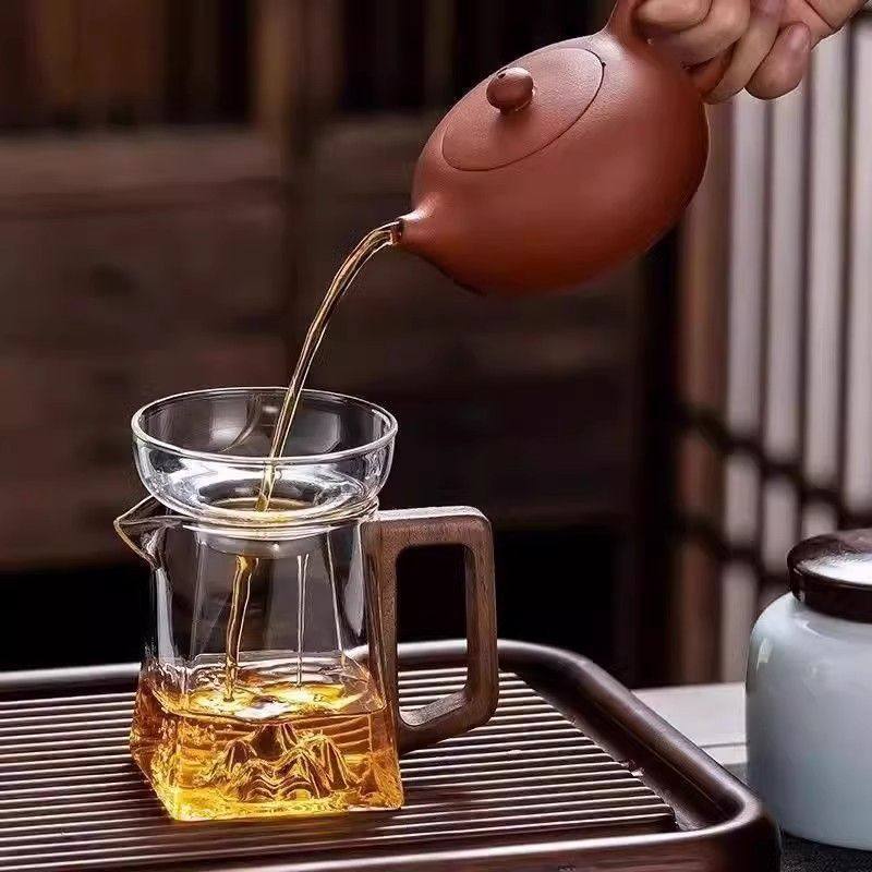 玻璃公道杯茶漏一体2025新款木把高档茶道公杯茶水分茶器茶具配件,淘宝优惠券,粉丝福利购,淘宝优惠卷