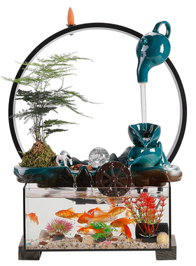 自带过滤小鱼缸流水摆件循环水客厅办公室装饰品桌面乔迁新家礼物