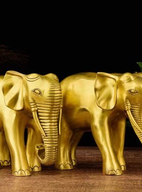 纯铜大象摆件一对招财吸水象福财铜象工艺品办公室客厅装饰品大号
