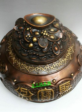 纯铜聚宝e盆招财摆件特大号五路财神纯铜