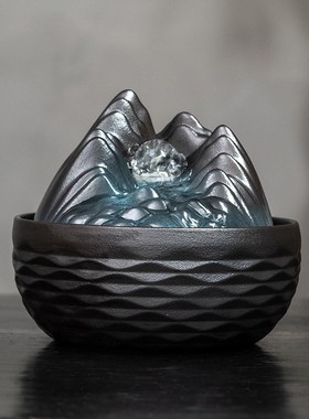 陶瓷USB水循环系统流水摆件y办公桌茶台招财装饰品中式喷泉加湿器