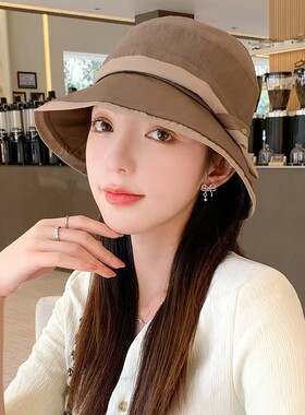 轻薄速干遮阳防晒帽春秋季新款洋气渔夫帽盆帽遮脸出游太阳帽女