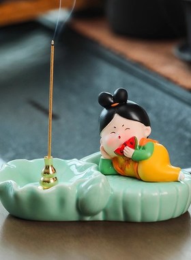 唐仕女香插客厅书房桌面装饰品檀香器可爱创意香道香薰炉茶宠摆件