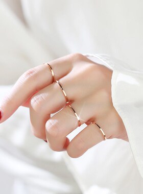 时尚韩版冷淡风素圈戒指女网红ins潮简约18K金女生个性尾戒极细