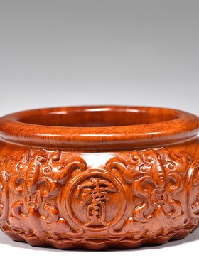 花梨木雕聚宝盆摆件家居客厅可放东西红木家用装饰店铺开业送礼品