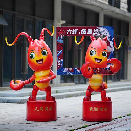 大型美食b店玻璃钢卡通小龙虾螃蟹雕塑摆件商场步行街落地工艺小 - 图0