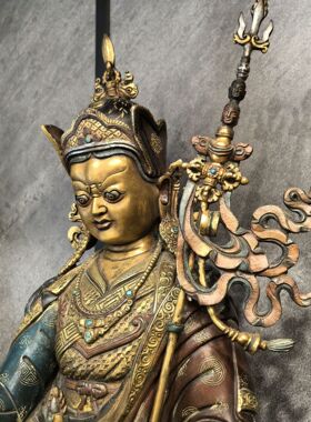 莲师/莲花生大师/莲花生大士/格热/35cm尼泊尔鎏金古董老佛像摆件