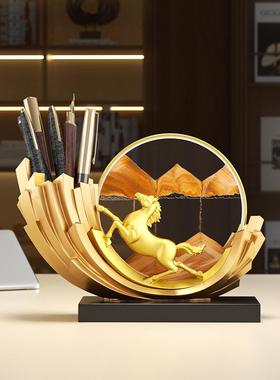 风生水起招财马到成功流沙画摆件笔筒办公室桌面马年装饰开业礼物