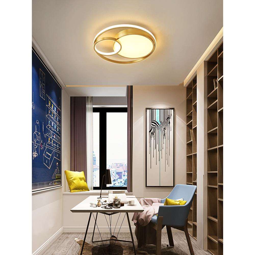 卧室灯2022年新款主卧全铜吸顶灯现代简约房间餐厅书房led圆形灯 - 图2