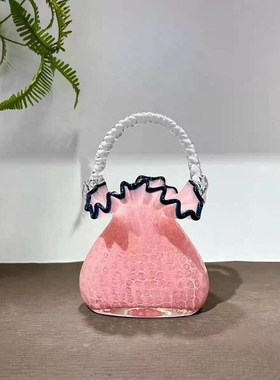 高级感精致轻奢琉璃手提包包花瓶玻璃花篮客厅家居软装饰插花摆件