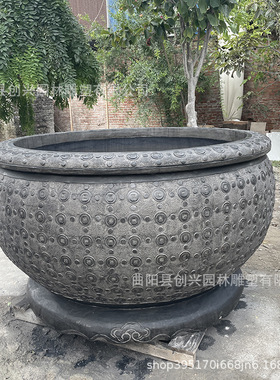 仿古青石庭院石雕荷花缸
