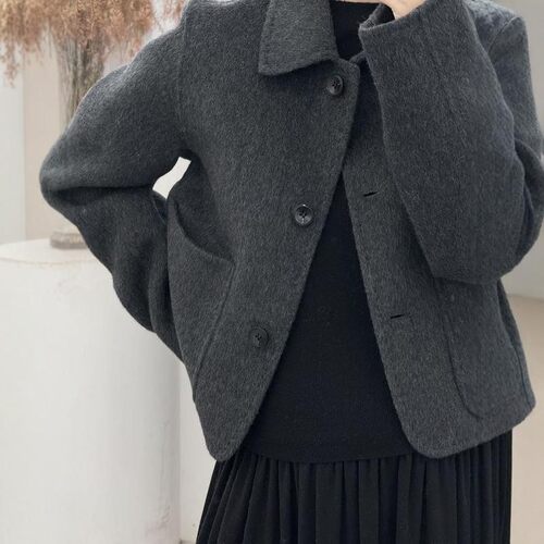秋冬款双面羊绒大衣女短款韩版减龄小个子翻领宽松羊毛呢外套上衣 - 图2