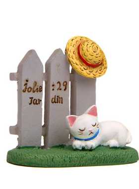 新款直销可爱卡通桌面摆件创意草皮栅栏猫咪帽子微景观花插插件小