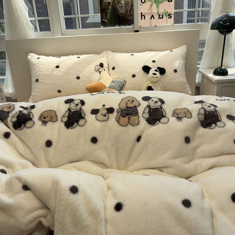 冬季加厚保暖兔兔绒牛奶绒四件套卡通狗狗珊瑚绒被套床单笠三件套,淘宝优惠券,粉丝福利购,淘宝优惠卷