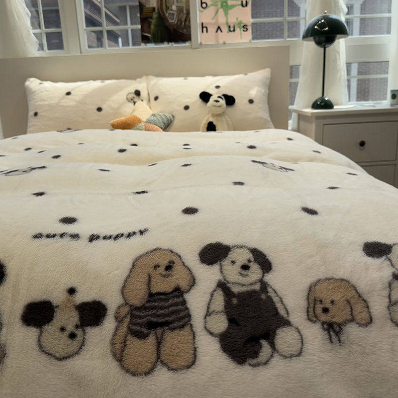 冬季加厚保暖兔兔绒牛奶绒四件套卡通狗狗珊瑚绒被套床单笠三件套,淘宝优惠券,粉丝福利购,淘宝优惠卷