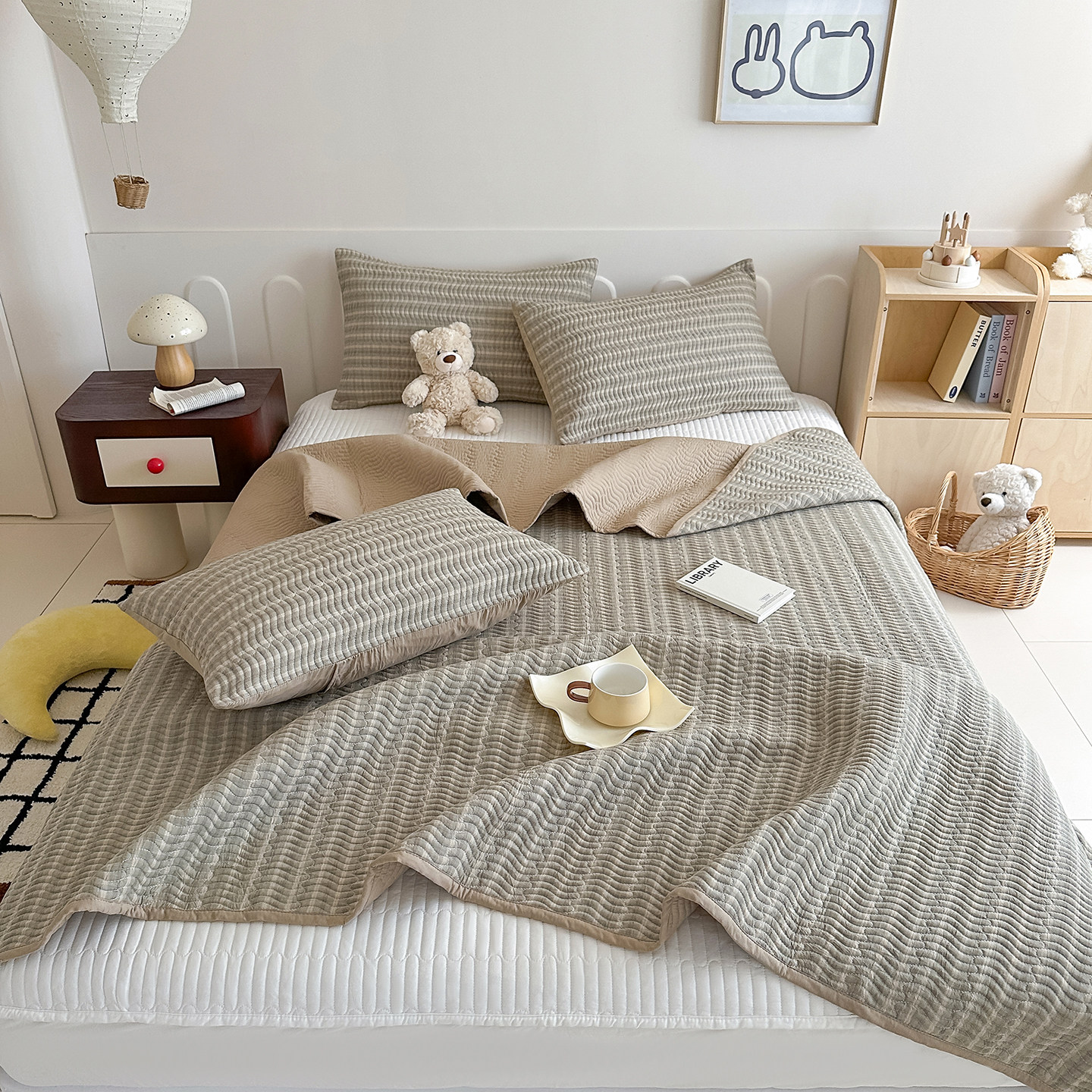 A类全棉水洗棉夹棉床盖单件格子轻奢简约风床盖床褥子三件套纯棉,淘宝优惠券,粉丝福利购,淘宝优惠卷