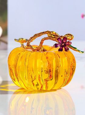 红黄绿水晶南瓜摆件家居客厅桌面柜台装饰品摄影拍照道具生日礼物