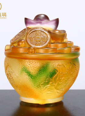 琉璃貔貅摆件一对聚宝盆办公室客厅酒柜房间财位高档桌面开业礼品