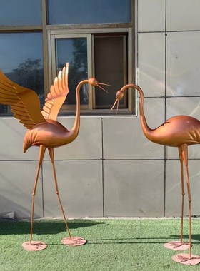 不锈钢仿铜仙鹤雕塑户外水池景观白钢镜面动物白色丹顶Z鹤落地摆