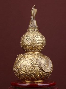 全铜葫芦摆件龙凤葫芦家居玄关书房办公室桌面装饰品可开盖铜葫芦