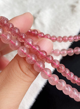 新品 冰透红润草莓晶手链 三圈草莓籽天然水晶手串多圈女甜美时尚