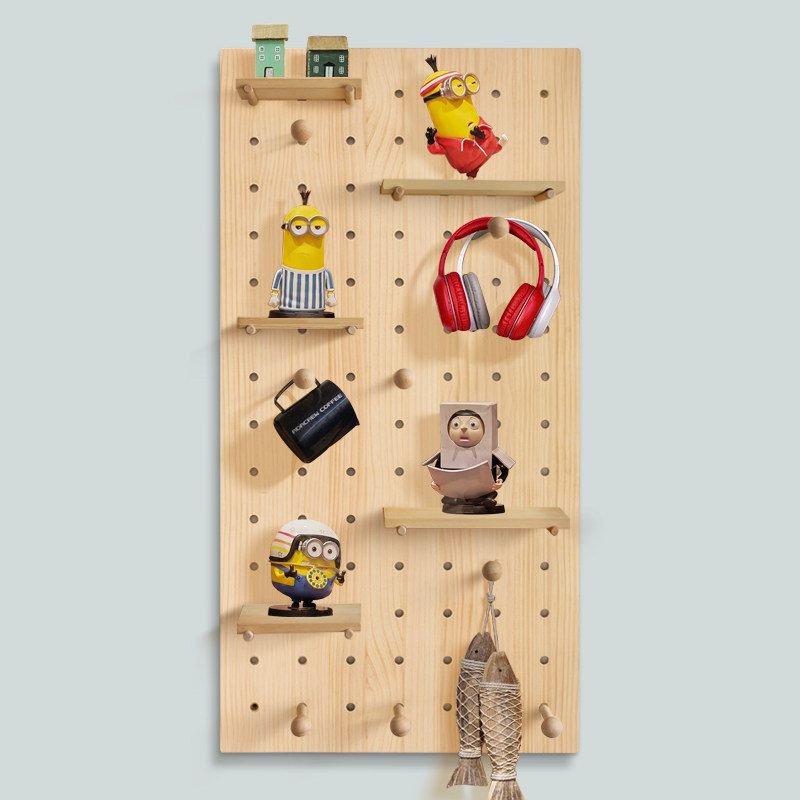 Customized solid wood hole board wall storage rack wall bookshelf wall hanging board wall storage partition decorative storage rack