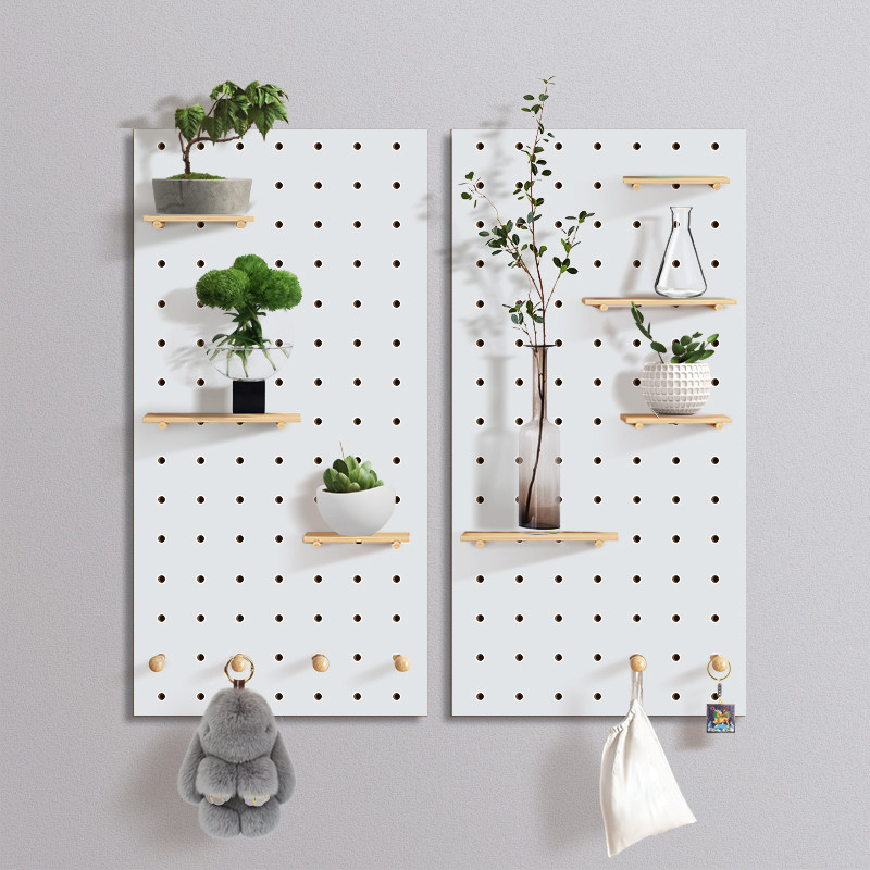 Customized solid wood hole board wall storage rack wall bookshelf wall hanging board wall storage partition decorative storage rack