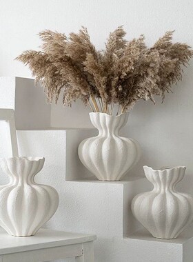 法式奶油风白色多瓣陶瓷花瓶摆件样板间酒店客厅玄关干花花器饰品